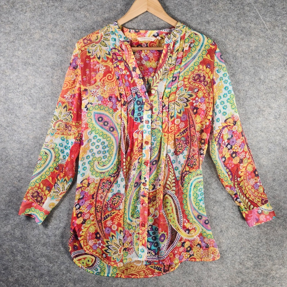 Soft Surroundings‎ Vibrant Paisley Floral Tunic Top Blouse XS Whimsy Boho Sheer